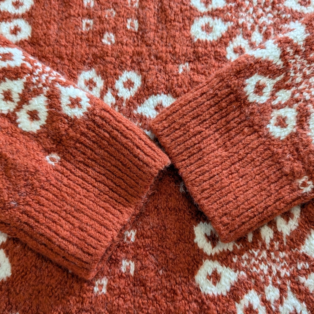 🧡🤍 Madewell Althen Snowflake Patterned Cotton Wool Blend Sweater, XXS, NWT - Picture 5 of 11
